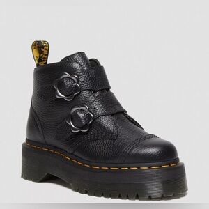 DOC MARTENS DEVON FLOWER BUCKLE NAPPA LEATHER PLATFORM BOOTS
